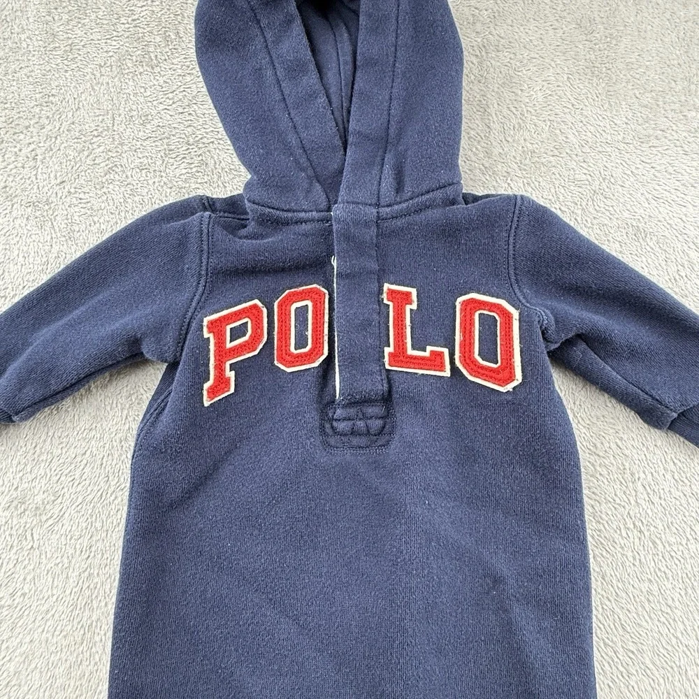 Ralph Lauren Sweatshirt Romper Baby Boys 3 Months Blue Red Polo Spell Out Preppy